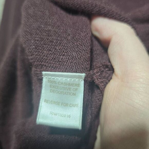 Garnet Hill 100% Cashmere Sweater Lace Ruffle Hem Fairy Romantic Mauve - Picture 5 of 5